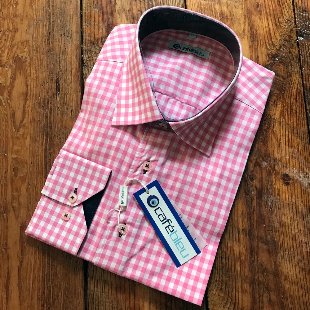 Cafe' Bleu Long Sleeve Pink Gingham Shirt
